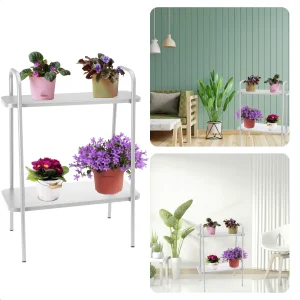 Cheqo® Metalen Bloemenrek - Plantenrek - Plantenhouder - Plantentafel - Licht Grijs - 50x26x66cm - 2 Verdiepingen
