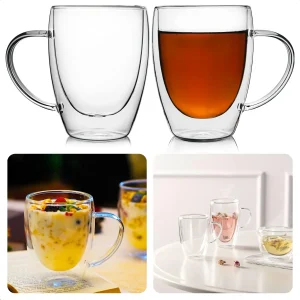 Cheqo® Dubbelwandige Theeglazen - Theeglas - Koffieglazen - Cappuccino Glazen - Latte Macchiato Glazen30cl Borosilicaat - Vaatwasserbestendig - Set van 2