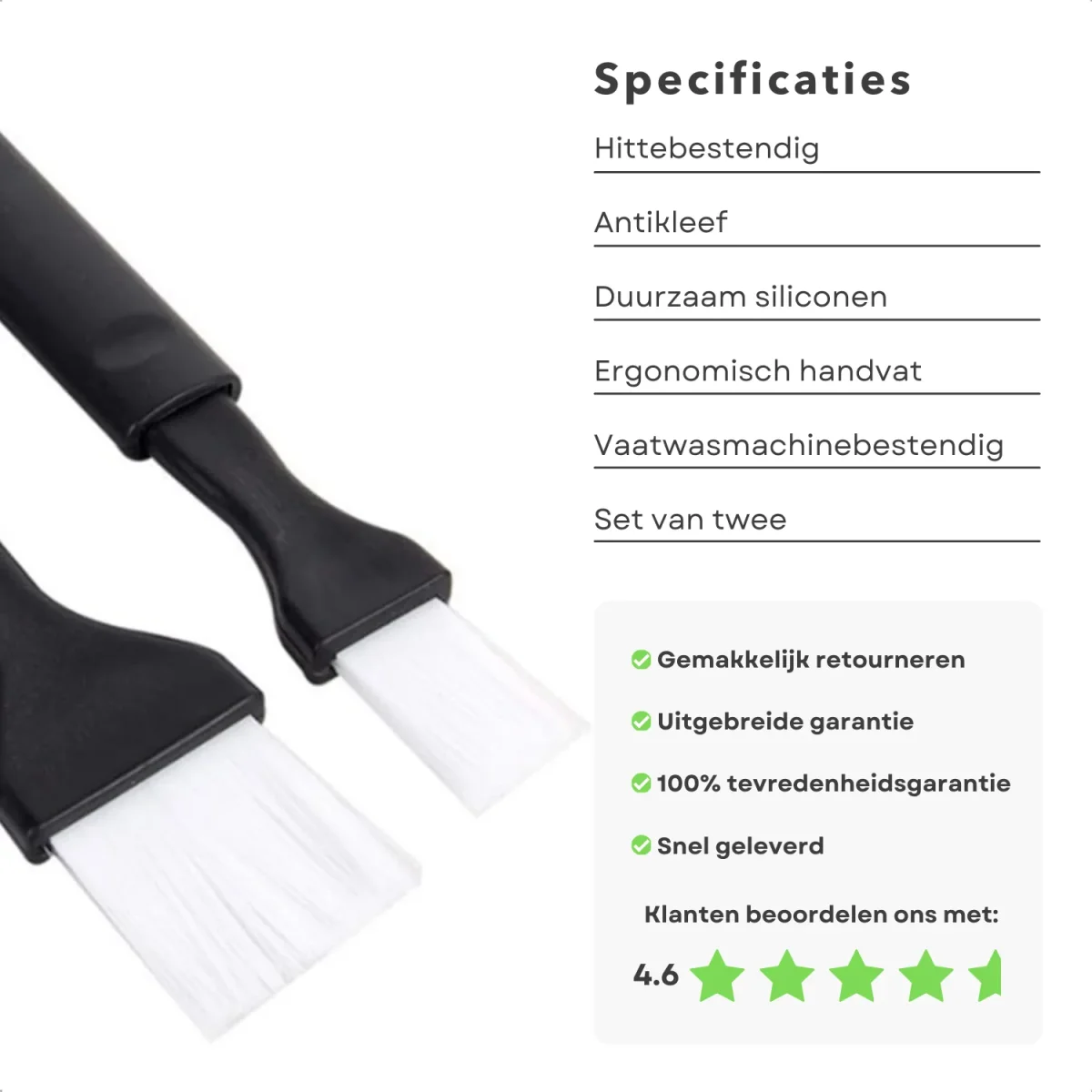 Cheqo® Bakkwast Set - Keukenkwast - Bakborstel - Marinade Kwast - BBQ Kwast - Zwart/Wit - Hittebestendig - Siliconen - Voor Bakken - Afbeelding 3