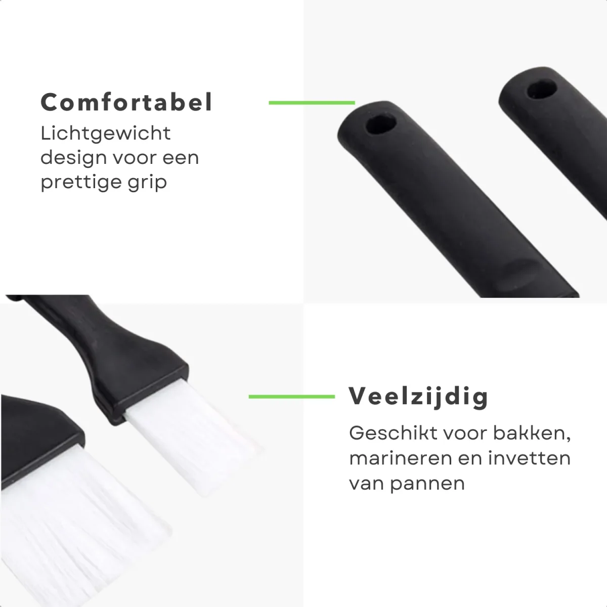 Cheqo® Bakkwast Set - Keukenkwast - Bakborstel - Marinade Kwast - BBQ Kwast - Zwart/Wit - Hittebestendig - Siliconen - Voor Bakken - Afbeelding 4