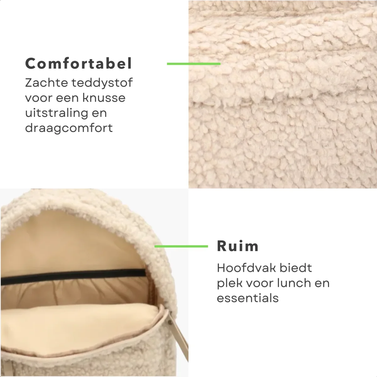 Cheqo® Luxe Kinderrugzak - Rugzak voor Kinderen - Rugtas - Schooltas - Zachte Teddystof - Verstelbare Schouderbanden - Wit - Afbeelding 4